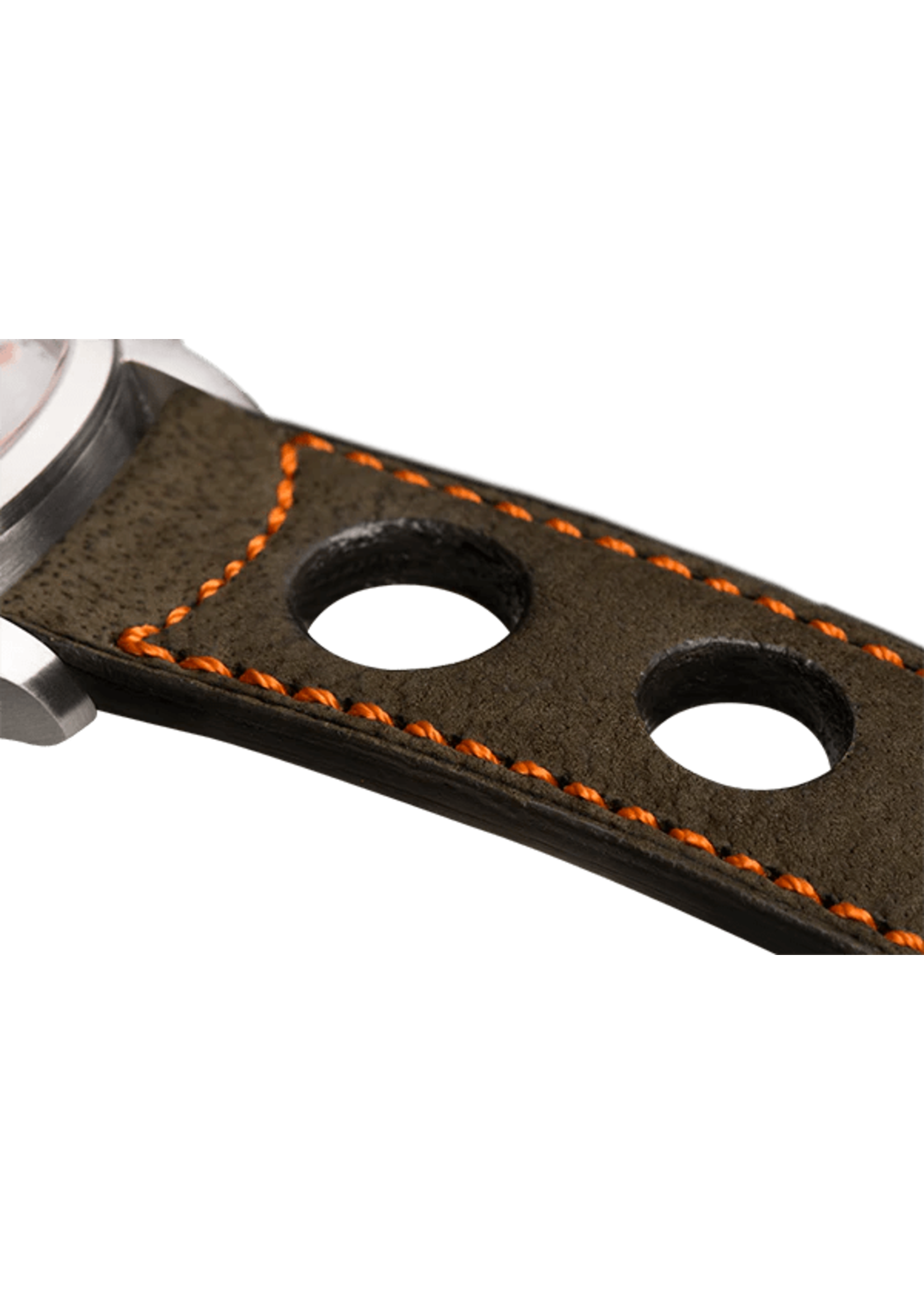 Raidillon Bracelet aéré en nubuck brun  surpiqué orange