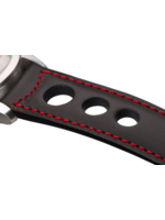 Raidillon Bracelet aéré en cuir gris surpiqué rouge