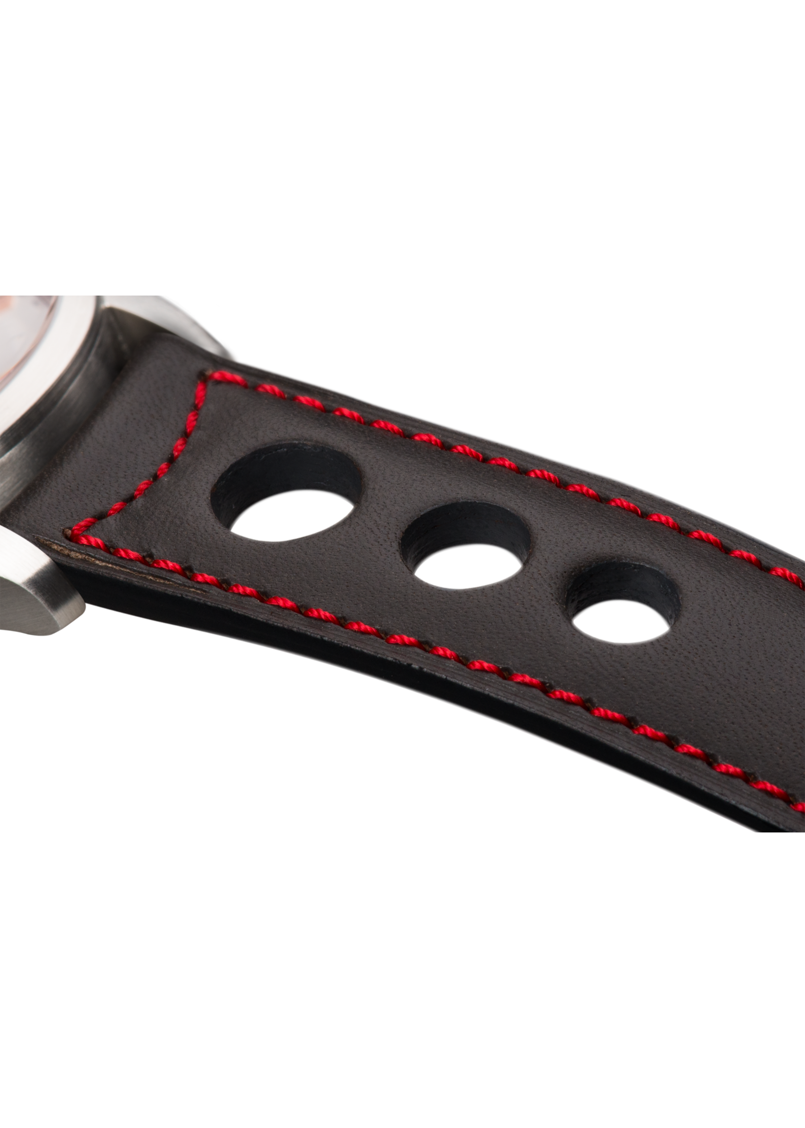 Raidillon Bracelet aéré en cuir gris surpiqué rouge
