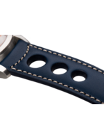 Raidillon Bracelet aéré en cuir bleu surpiqué écru