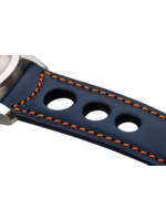 Raidillon Bracelet aéré en cuir bleu surpiqué orange