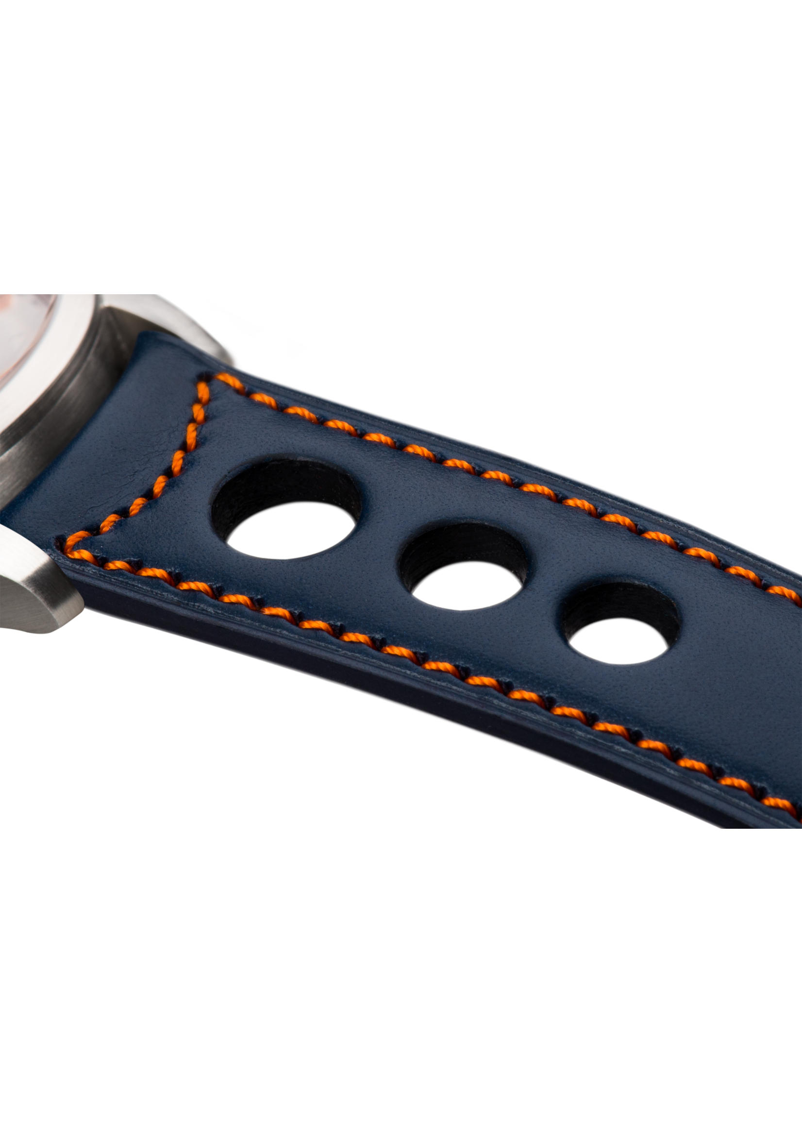 Raidillon Bracelet aéré en cuir bleu surpiqué orange