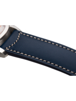 Raidillon Bracelet plein en cuir bleu surpiqué écru