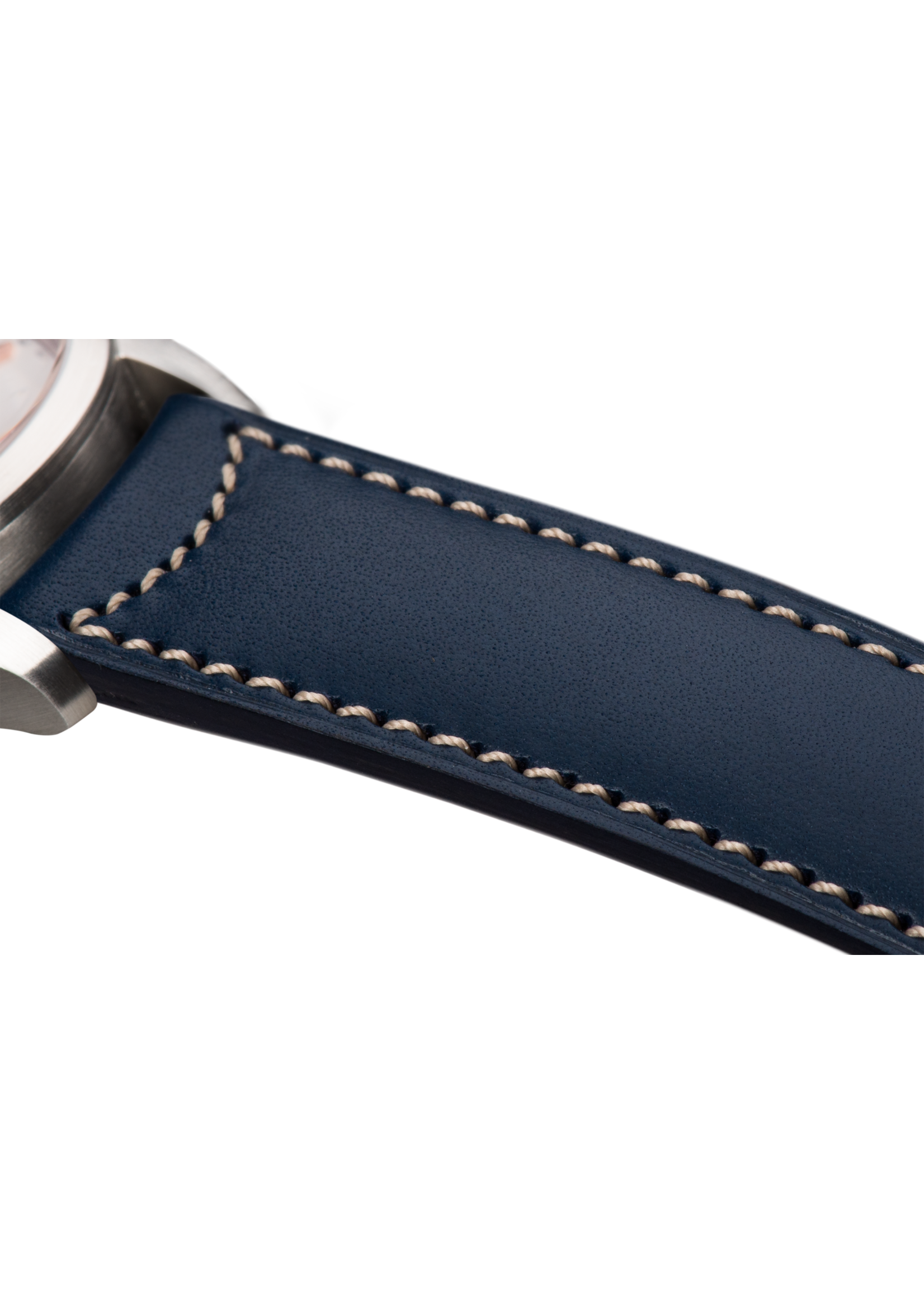 Raidillon Bracelet plein en cuir bleu surpiqué écru