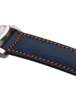 Raidillon Bracelet plein en cuir bleu surpiqué orange