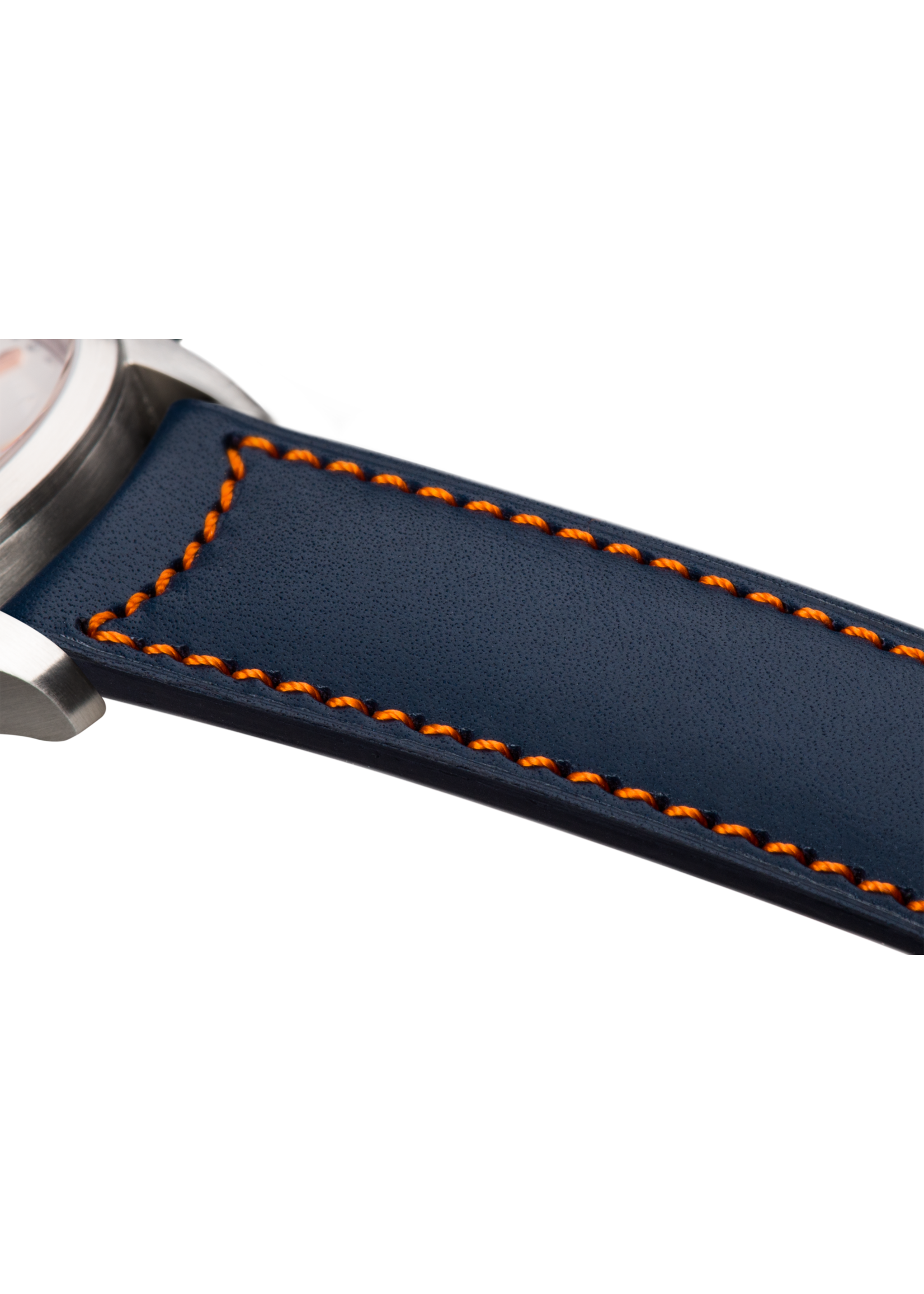 Raidillon Bracelet plein en cuir bleu surpiqué orange