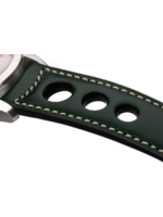Raidillon Bracelet aéré en cuir vert foncé surpiqué écru