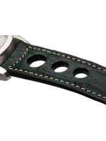 Raidillon Bracelet aéré en alligator vert foncé surpiqué écru
