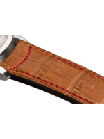 Raidillon Bracelet plein en alligator doré surpiqué rouge