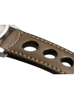 Raidillon Bracelet aéré en cuir kaki surpiqué écru