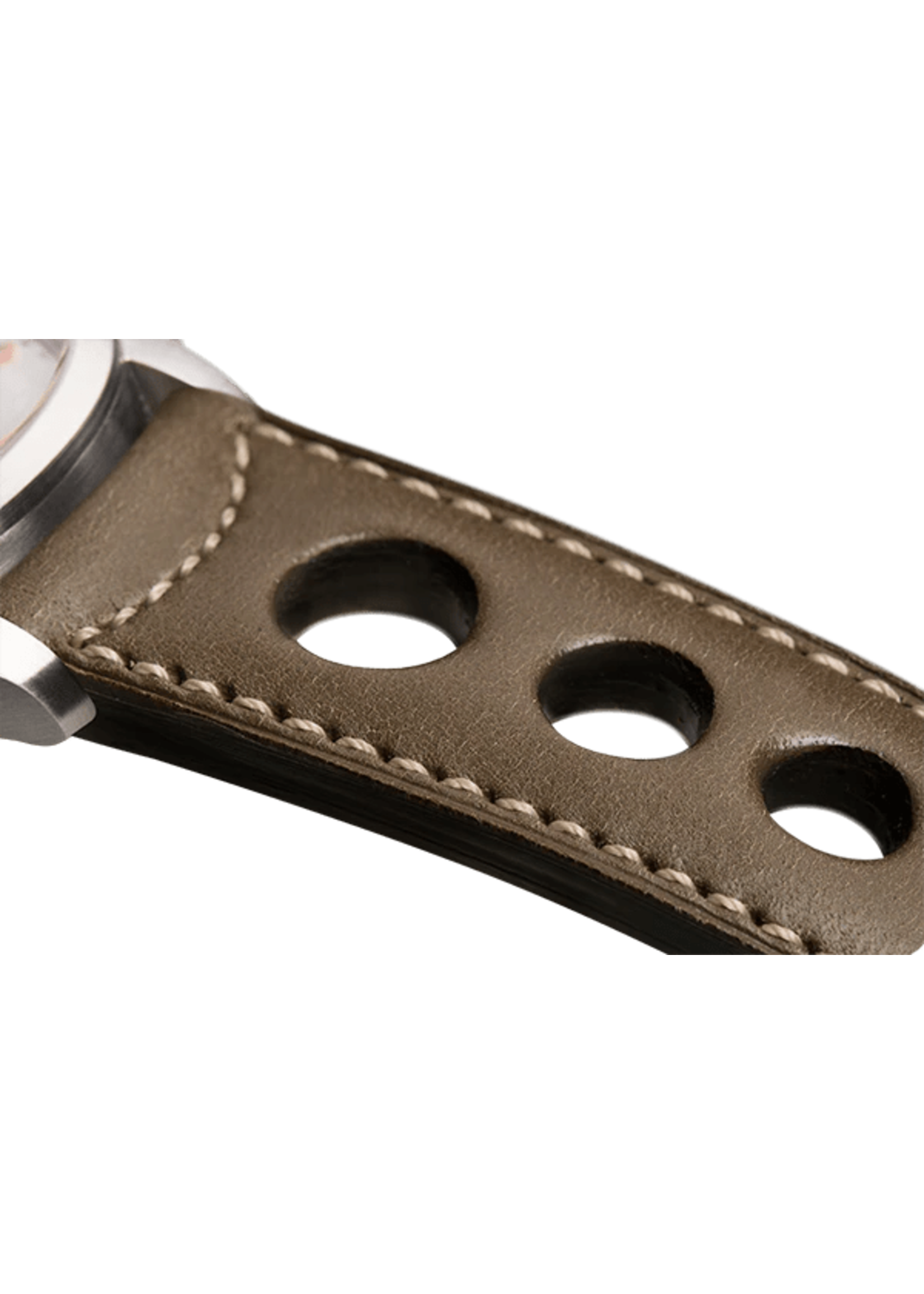 Raidillon Bracelet aéré en cuir kaki surpiqué écru
