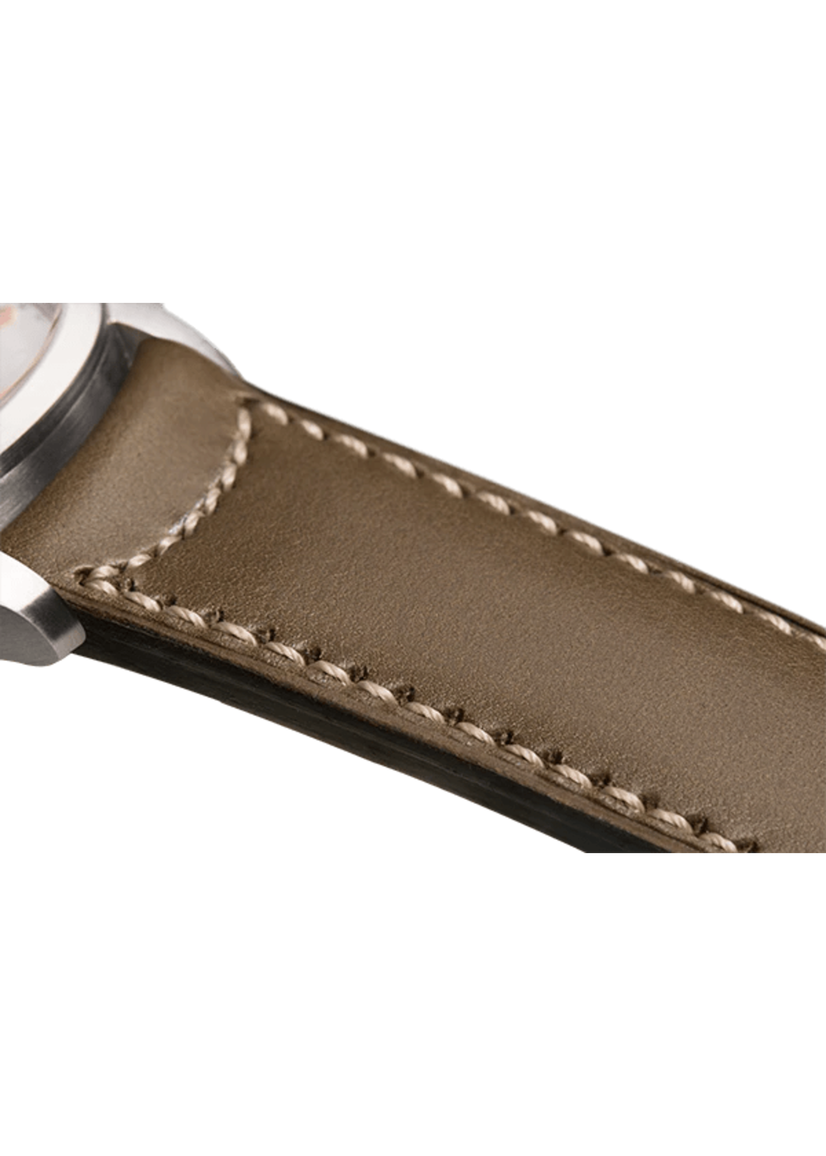 Raidillon Bracelet plein en cuir kaki surpiqué écru