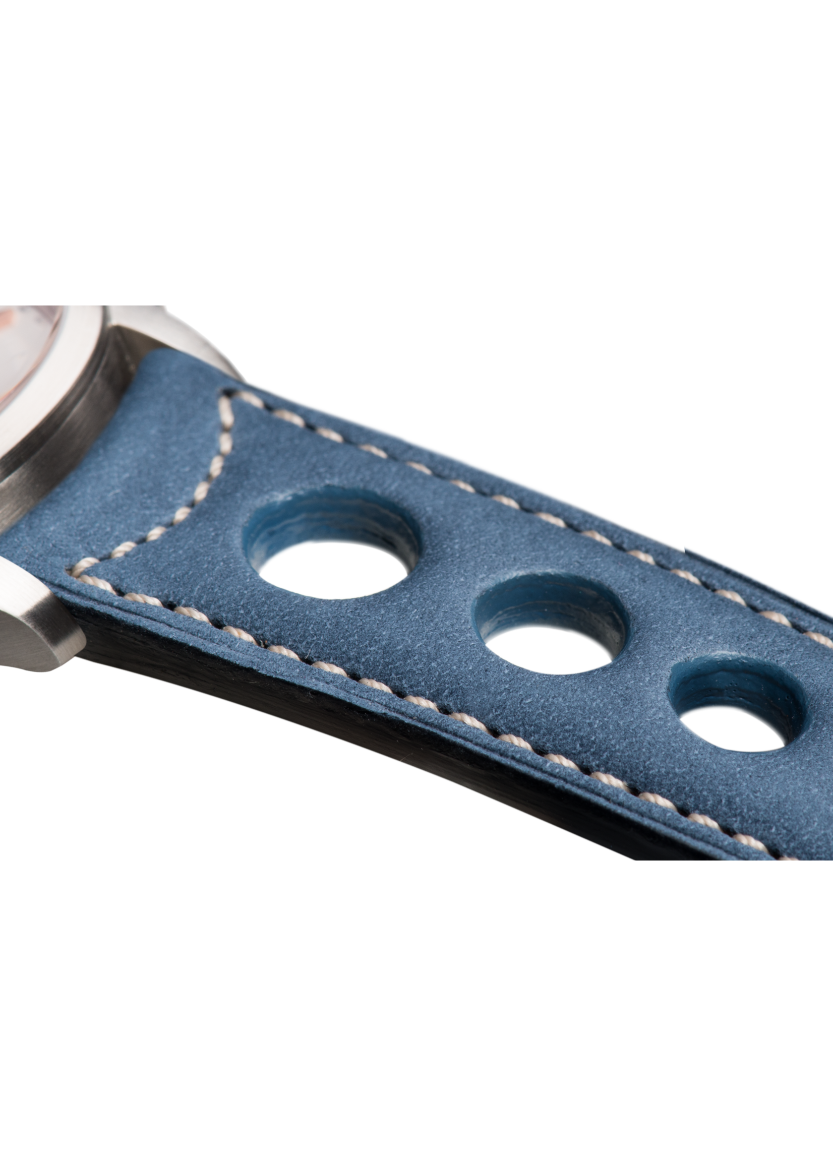 Raidillon Bracelet aéré en nubuck bleu surpiqué écru