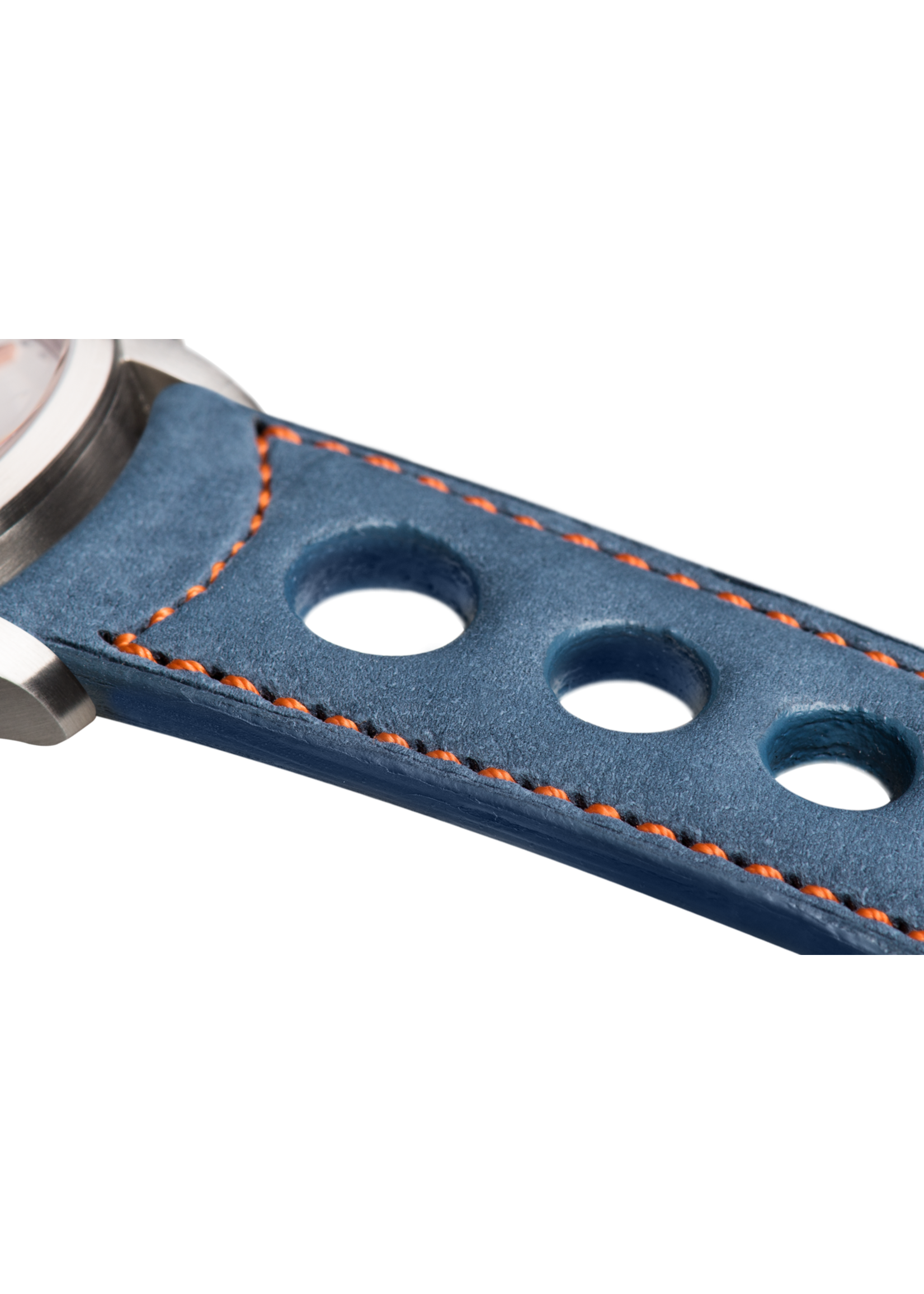 Raidillon Bracelet aéré en nubuck bleu surpiqué orange