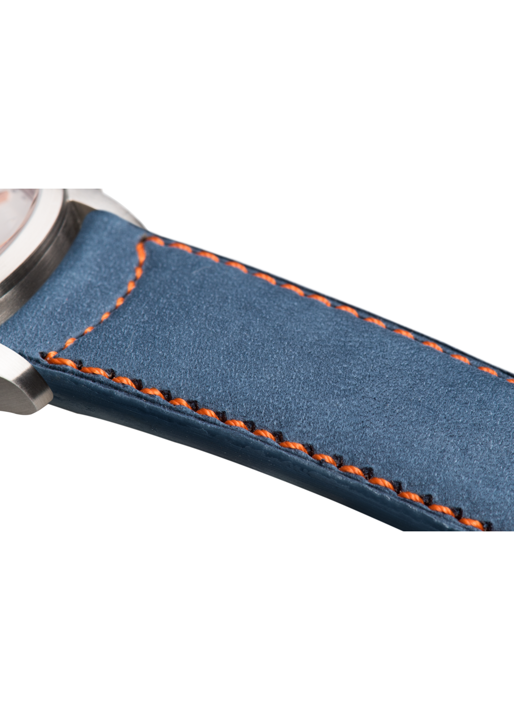 Raidillon Bracelet plein en nubuck bleu surpiqué orange