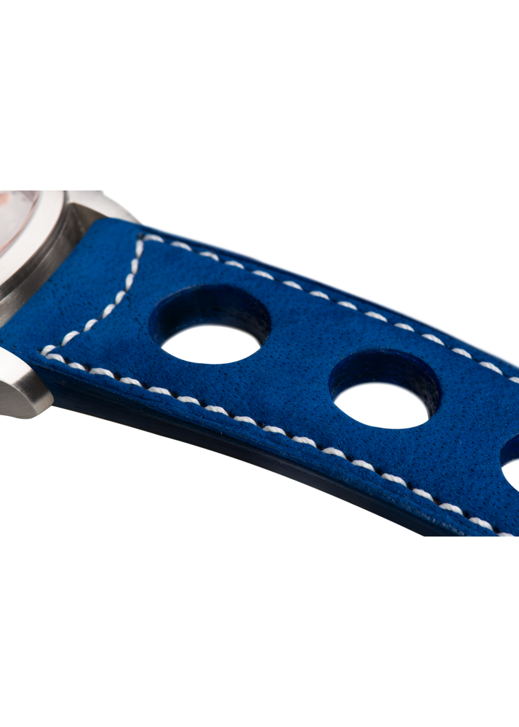 Raidillon Bracelet aéré en nubuck bleu roi surpiqué écru