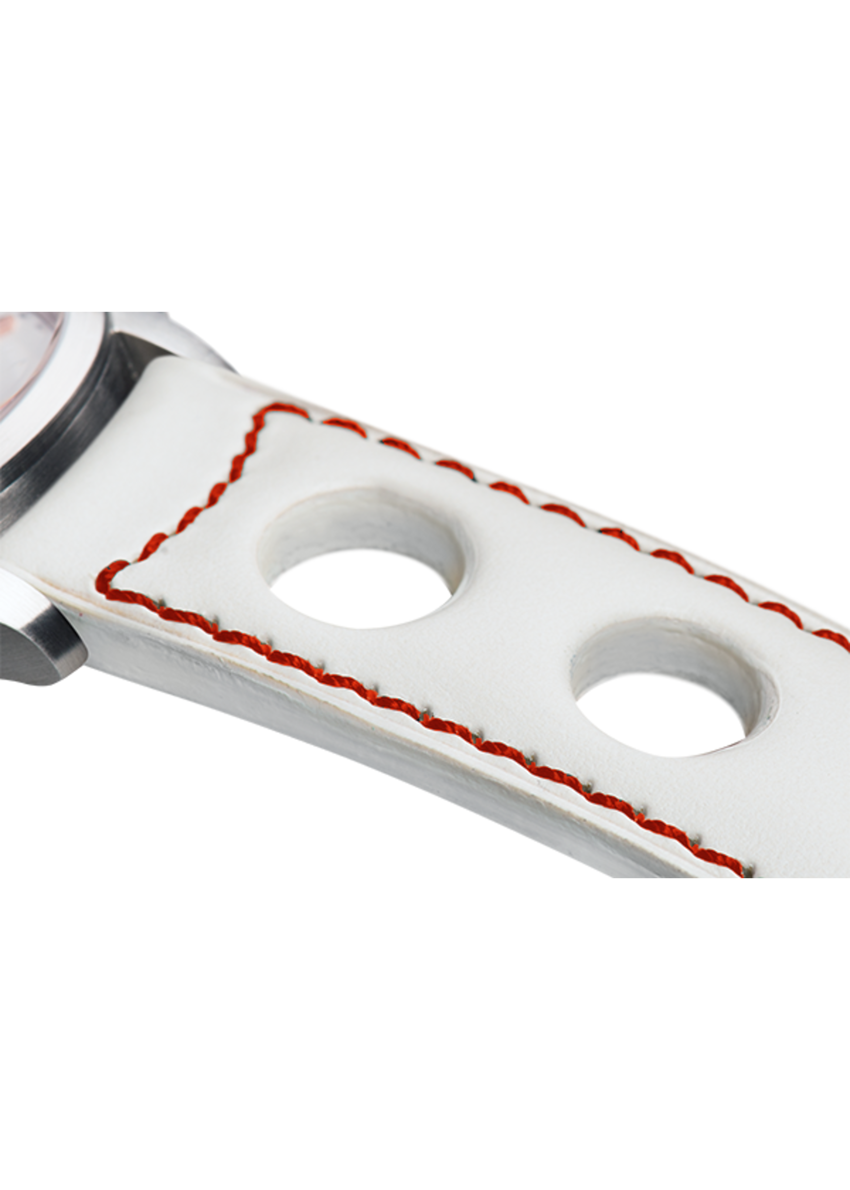 Raidillon Bracelet aéré en cuir blanc surpiqué rouge