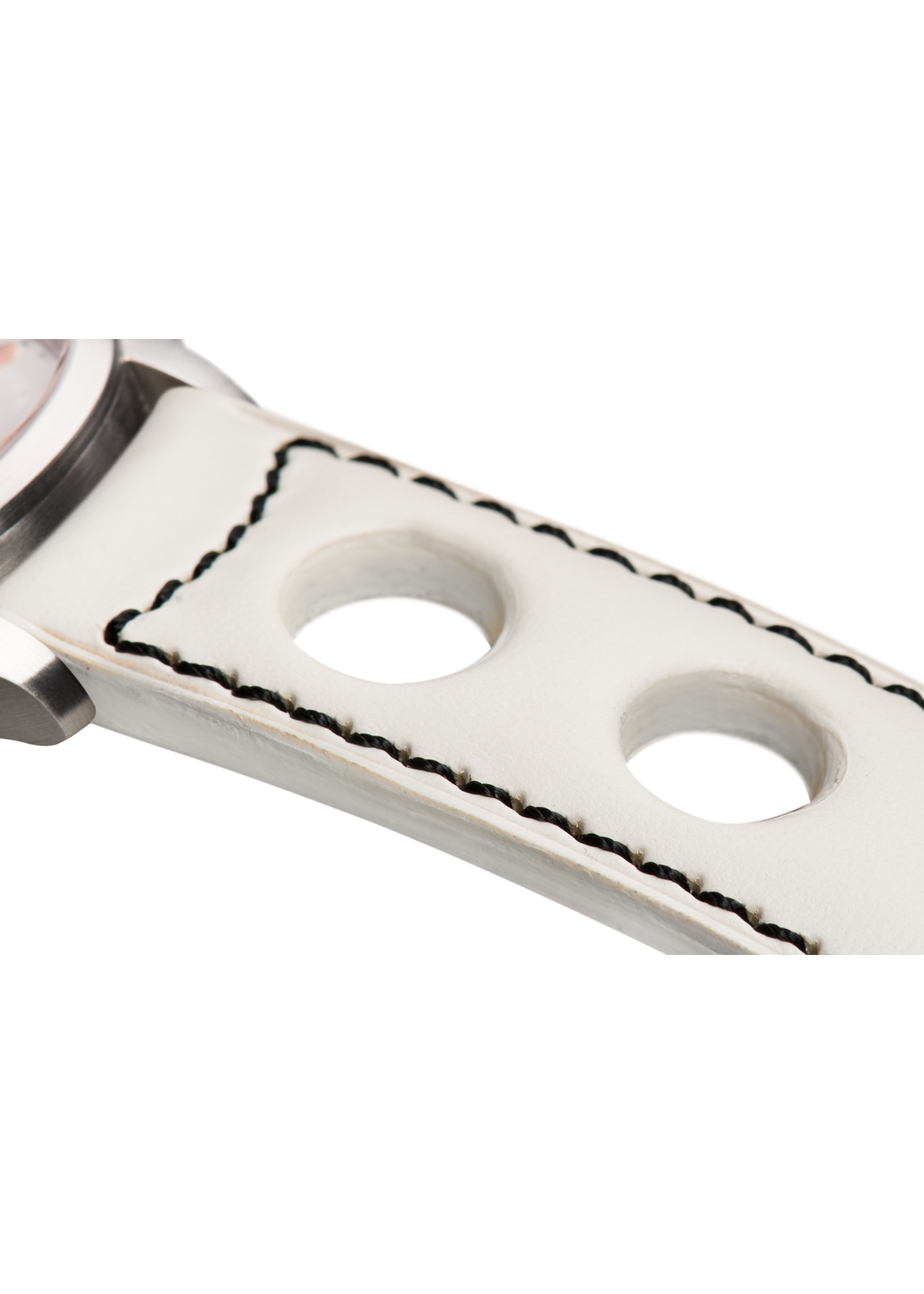 Raidillon Bracelet aéré en cuir blanc surpiqué noir