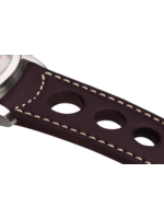 Raidillon Bracelet aéré en cuir couleur bourgogne surpiqué écru
