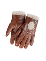 Raidillon Gants de course cognac avec doublure en cachemire beige