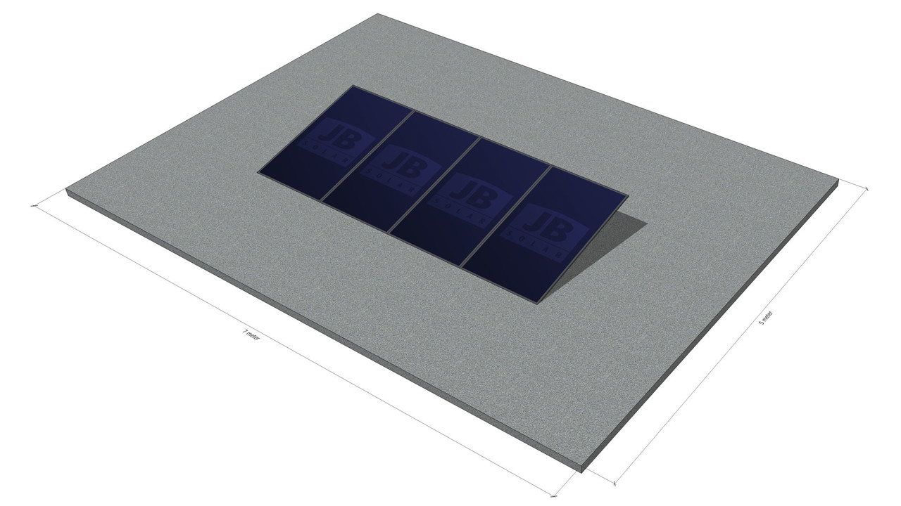 platdak montagemateriaal voor 4 zonnepanelen, zuid, portrait platdak montagemateriaal voor 4 zonnepanelen, zuid, portrait