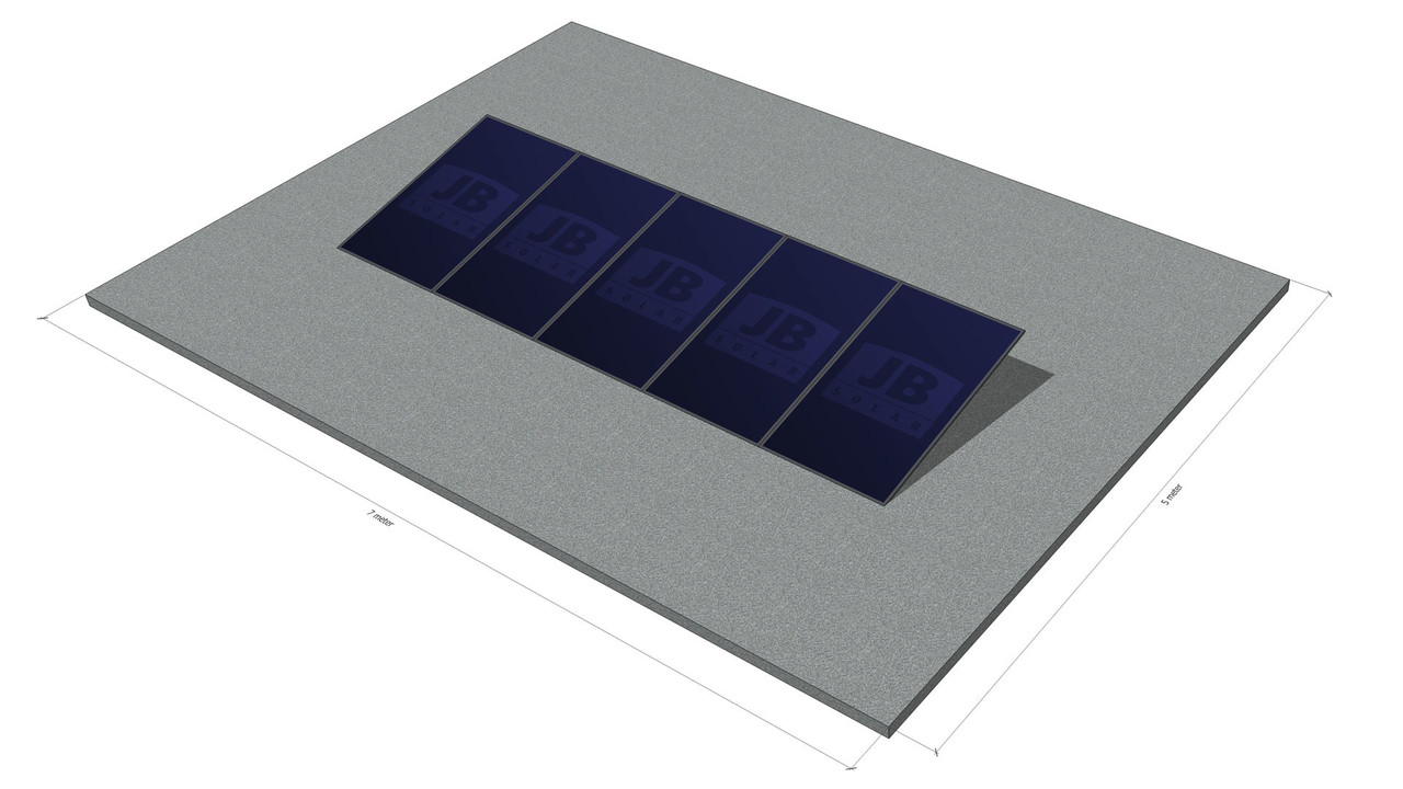 platdak montagemateriaal voor 5 zonnepanelen, zuid, portrait platdak montagemateriaal voor 5 zonnepanelen, zuid, portrait