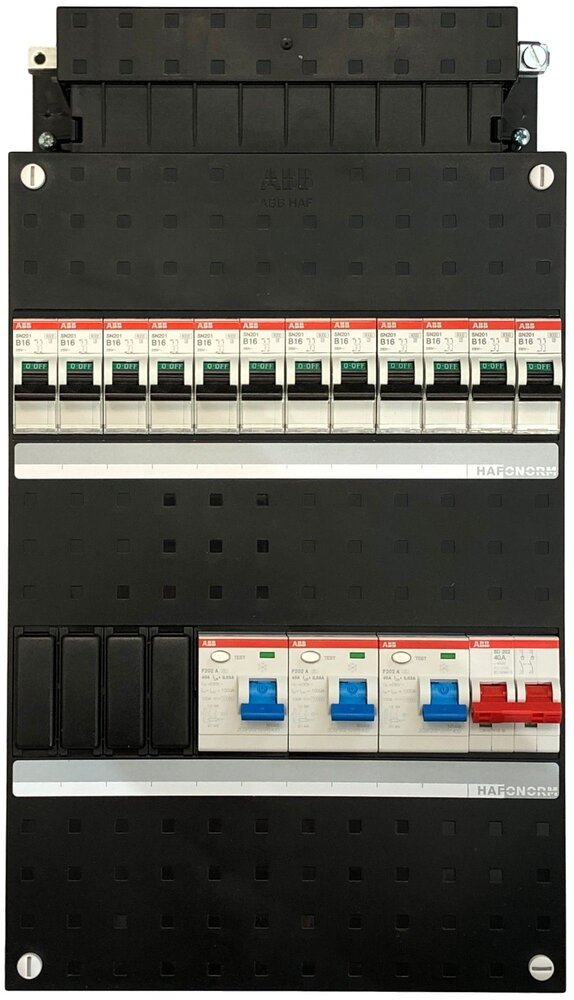 ABB 1 fase groepenkast met 12 automaten en 3 aardlekschakelaars ABB 1 fase groepenkast met 12 automaten en 3 aardlekschakelaars