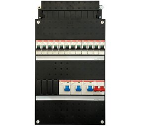 ABB 1 fase groepenkast met 12 automaten en 3 aardlekschakelaars ABB 1 fase groepenkast met 12 automaten en 3 aardlekschakelaars