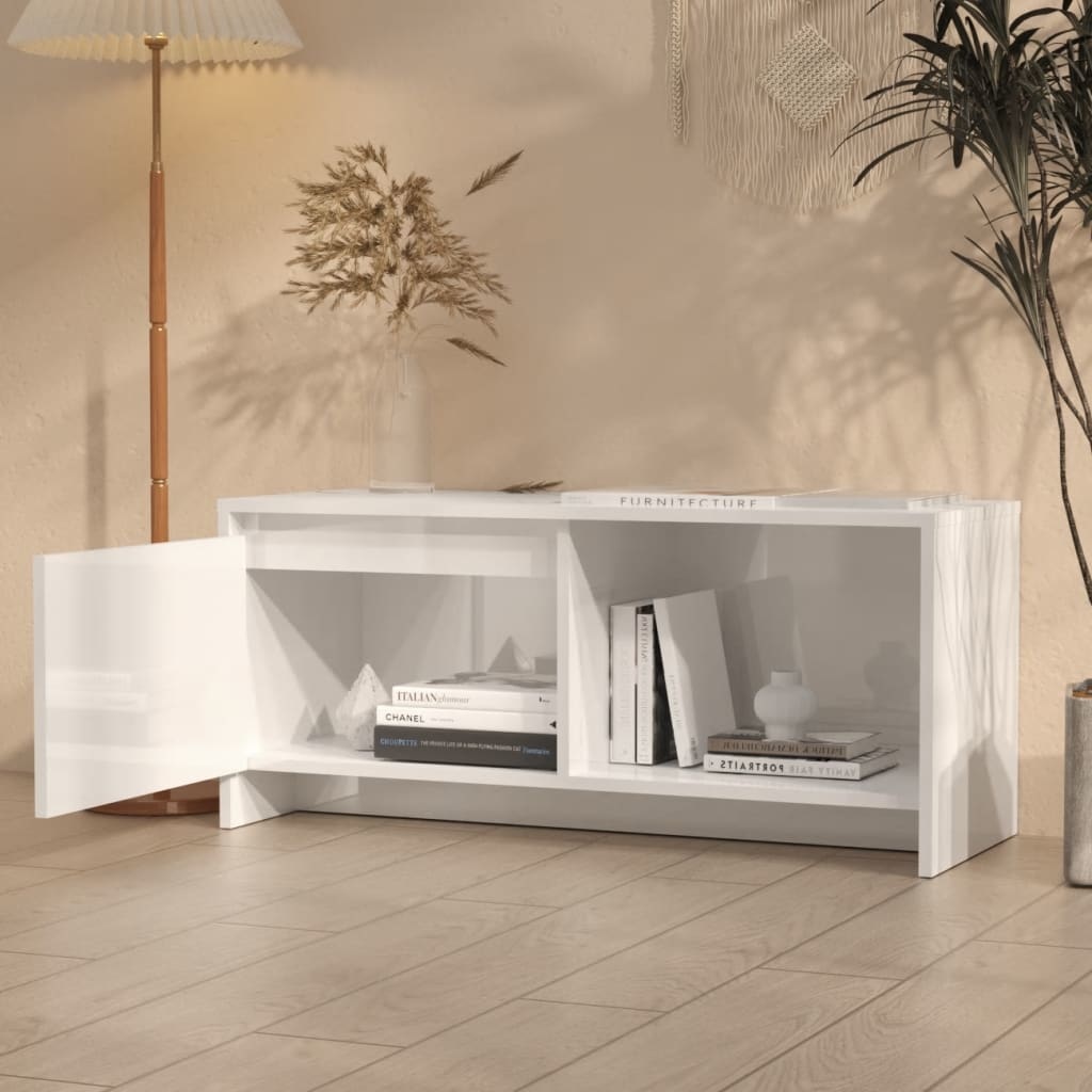 Tv-meubel 90x35x40 cm spaanplaat hoogglans wit