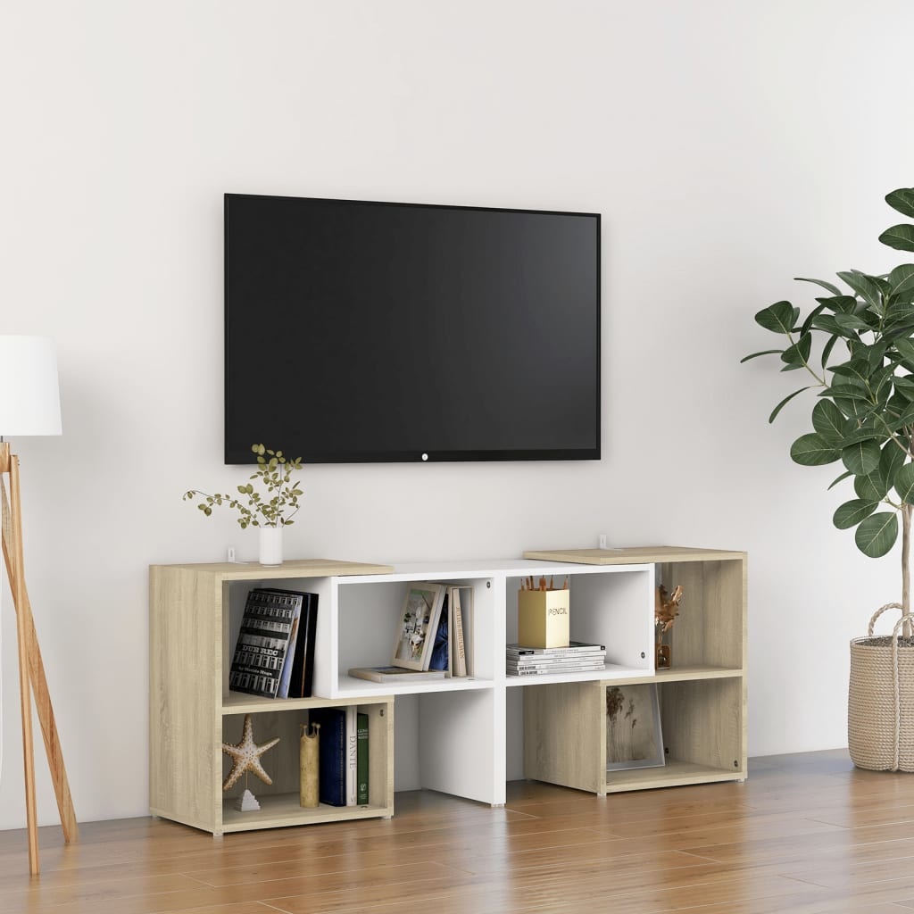 Tv-meubel 104x30x52 cm spaanplaat wit en sonoma eikenkleurig