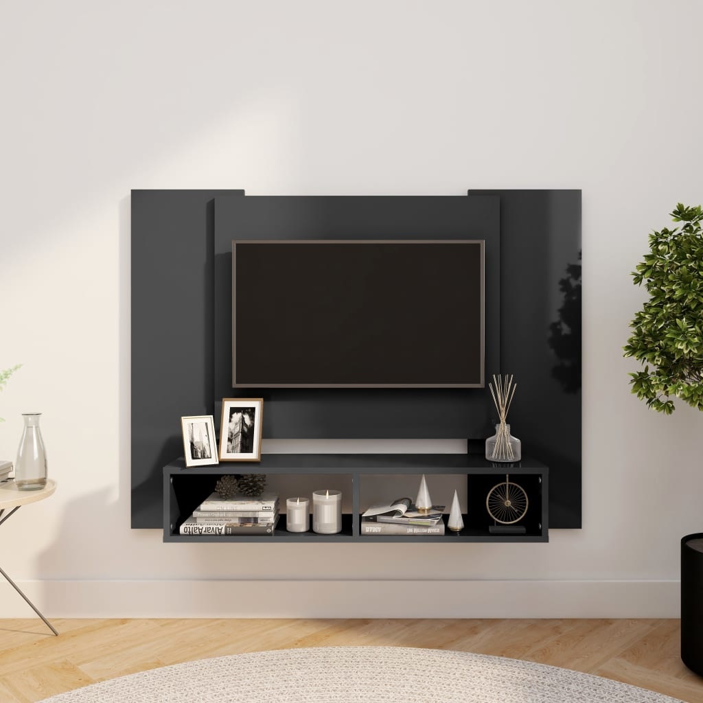 Tv-wandmeubel 120x23,5x90 cm spaanplaat hoogglans grijs