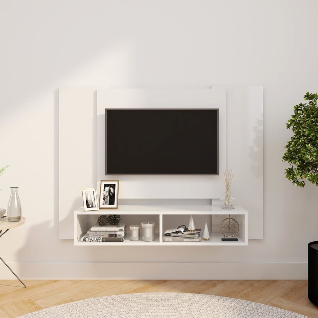 Tv-wandmeubel 120x23,5x90 cm spaanplaat hoogglans wit