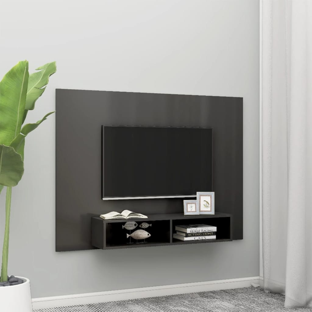 Tv-wandmeubel 135x23,5x90 cm spaanplaat hoogglans grijs
