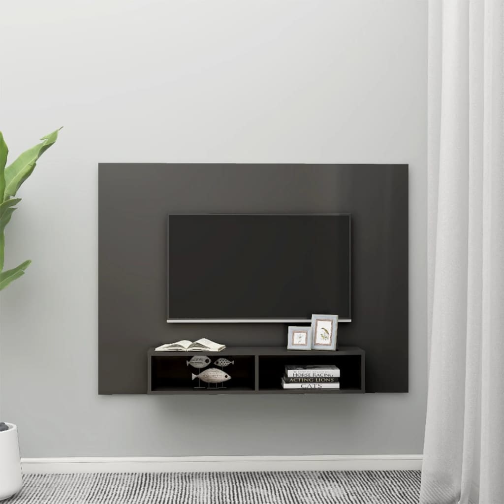 Tv-wandmeubel 135x23,5x90 cm spaanplaat hoogglans grijs