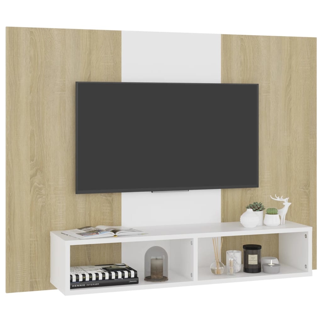 Tv-wandmeubel 120x23,5x90 cm spaanplaat wit sonoma eikenkleurig