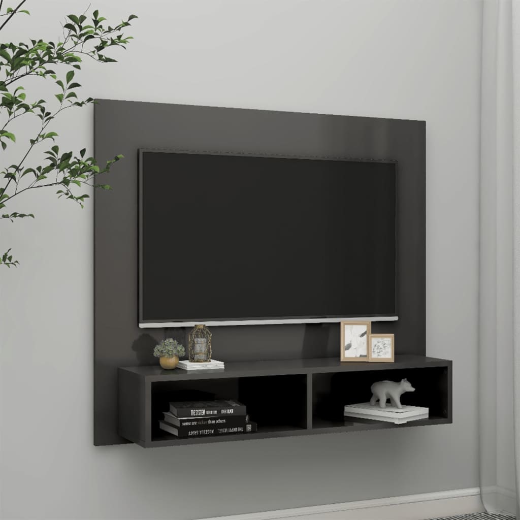 Tv-wandmeubel 102x23,5x90 cm spaanplaat hoogglans grijs