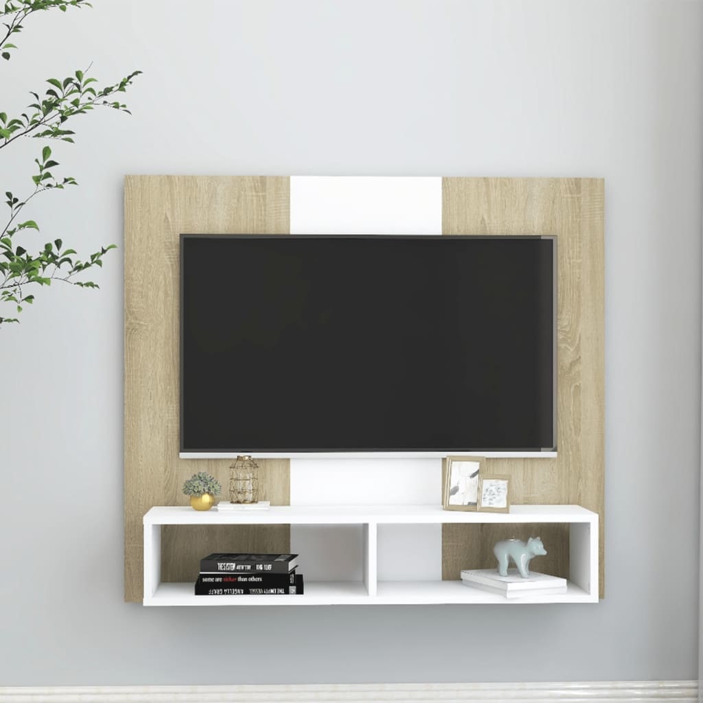 Tv-wandmeubel 102x23,5x90 cm spaanplaat wit sonoma eikenkleurig
