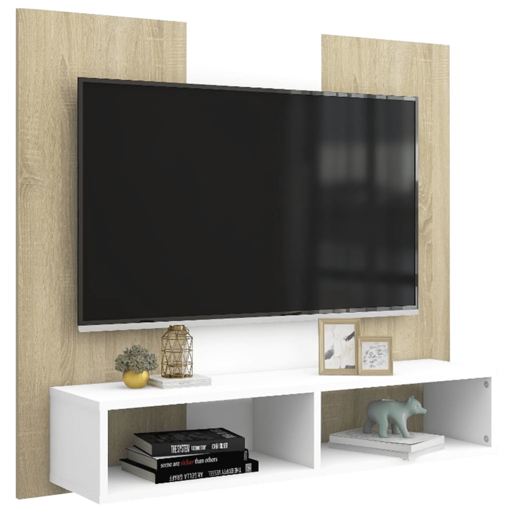Tv-wandmeubel 102x23,5x90 cm spaanplaat wit sonoma eikenkleurig