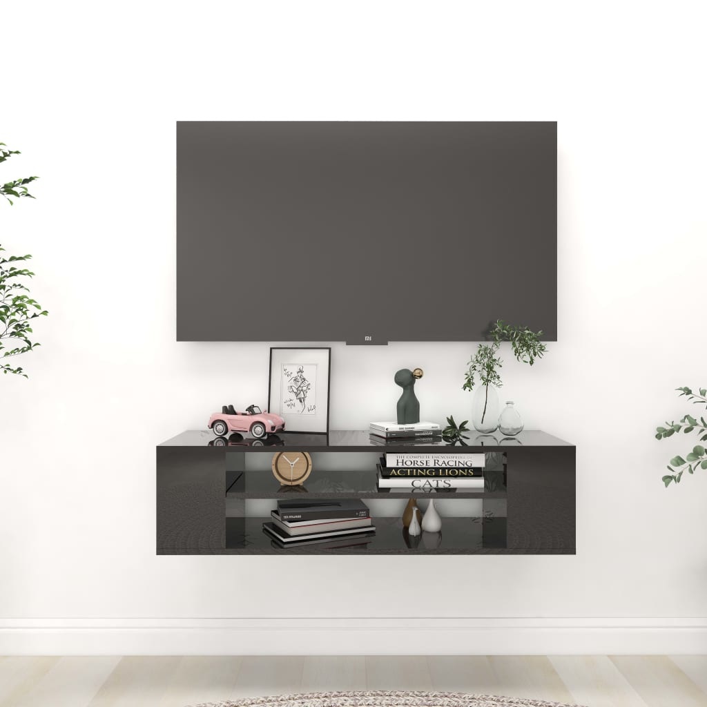Tv-hangmeubel 100x30x26,5 cm spaanplaat hoogglans zwart