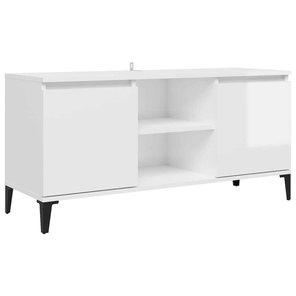 Tv-meubel met metalen poten 103,5x35x50 cm hoogglans wit