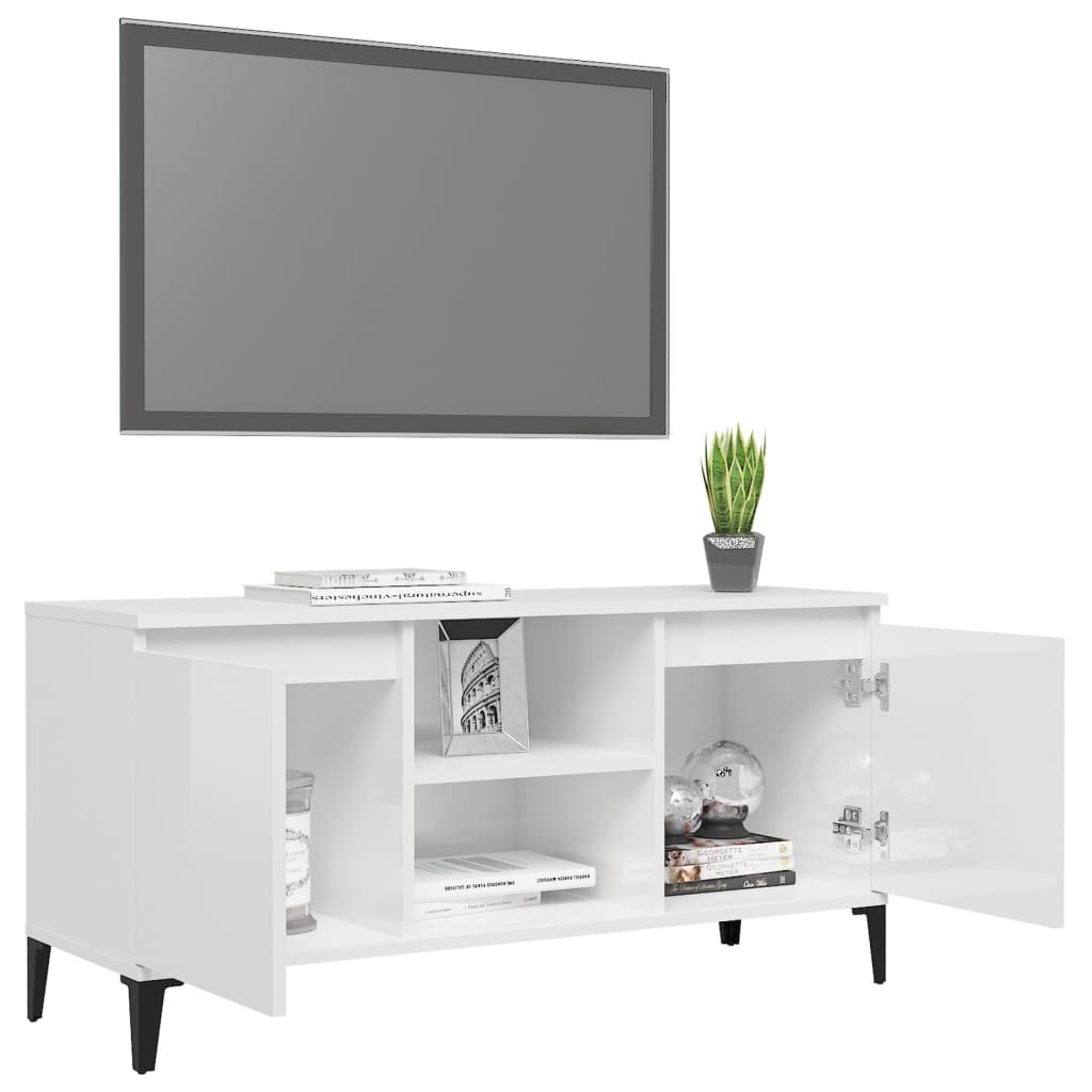 Tv-meubel met metalen poten 103,5x35x50 cm hoogglans wit