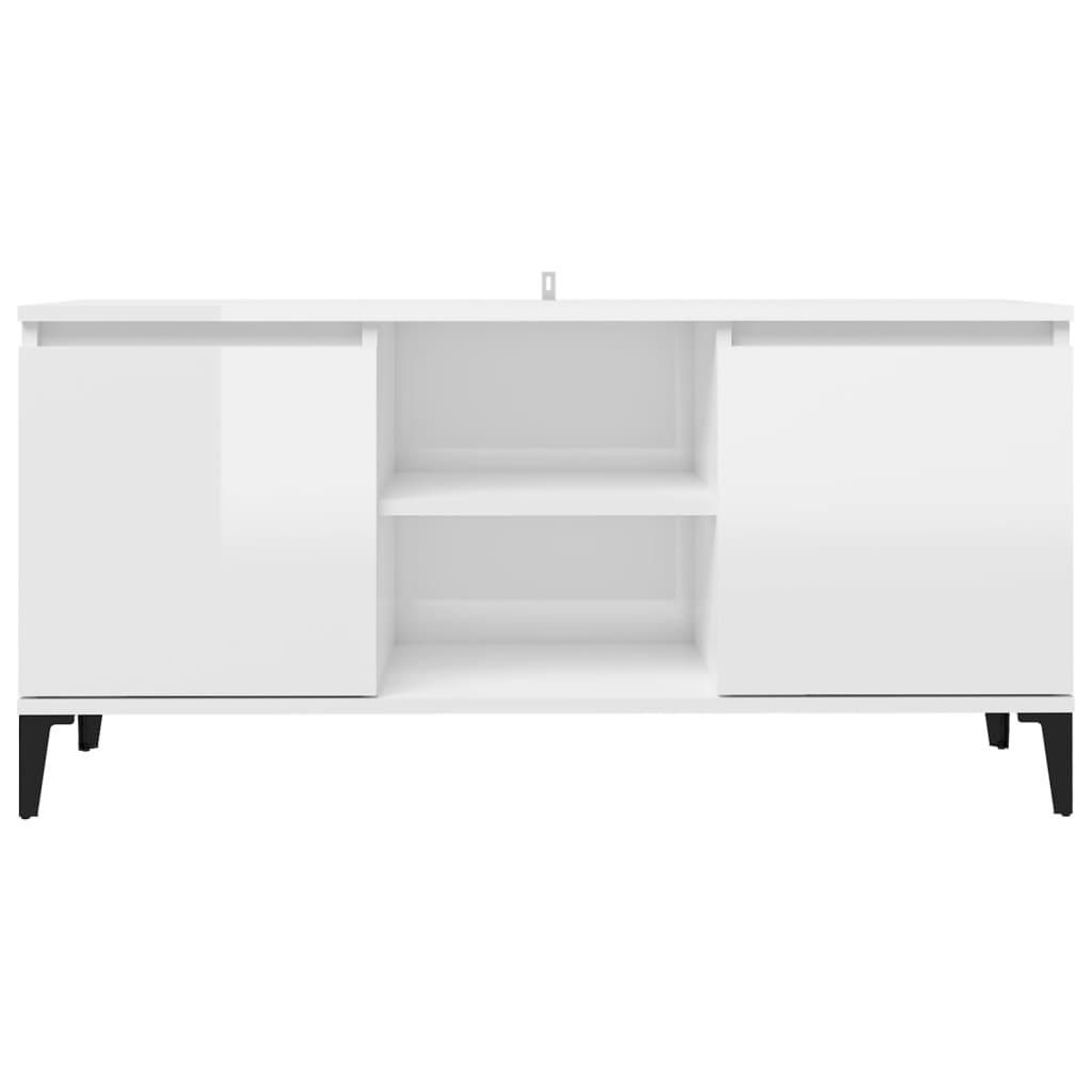 Tv-meubel met metalen poten 103,5x35x50 cm hoogglans wit