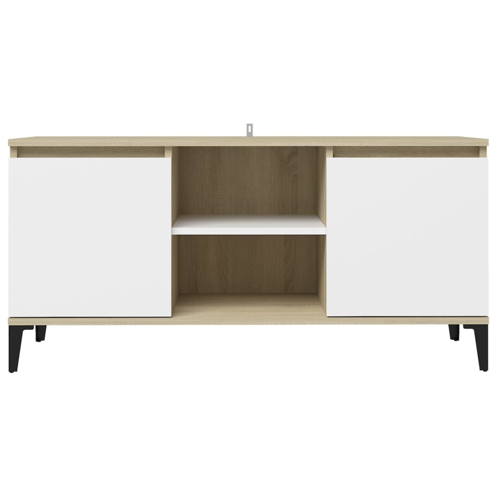 Tv-meubel met metalen poten 103,5x35x50 cm wit en sonoma eiken