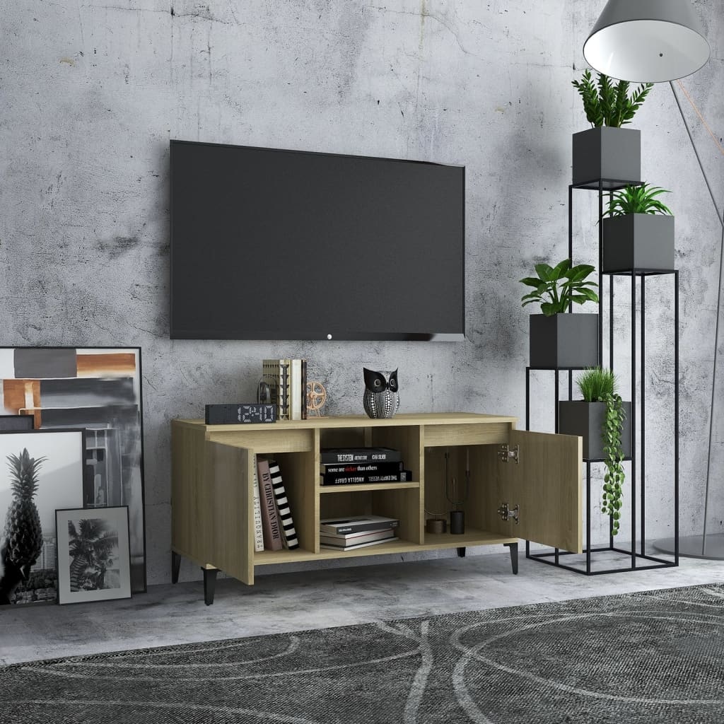 Tv-meubel met metalen poten 103,5x35x50 cm sonoma eikenkleurig