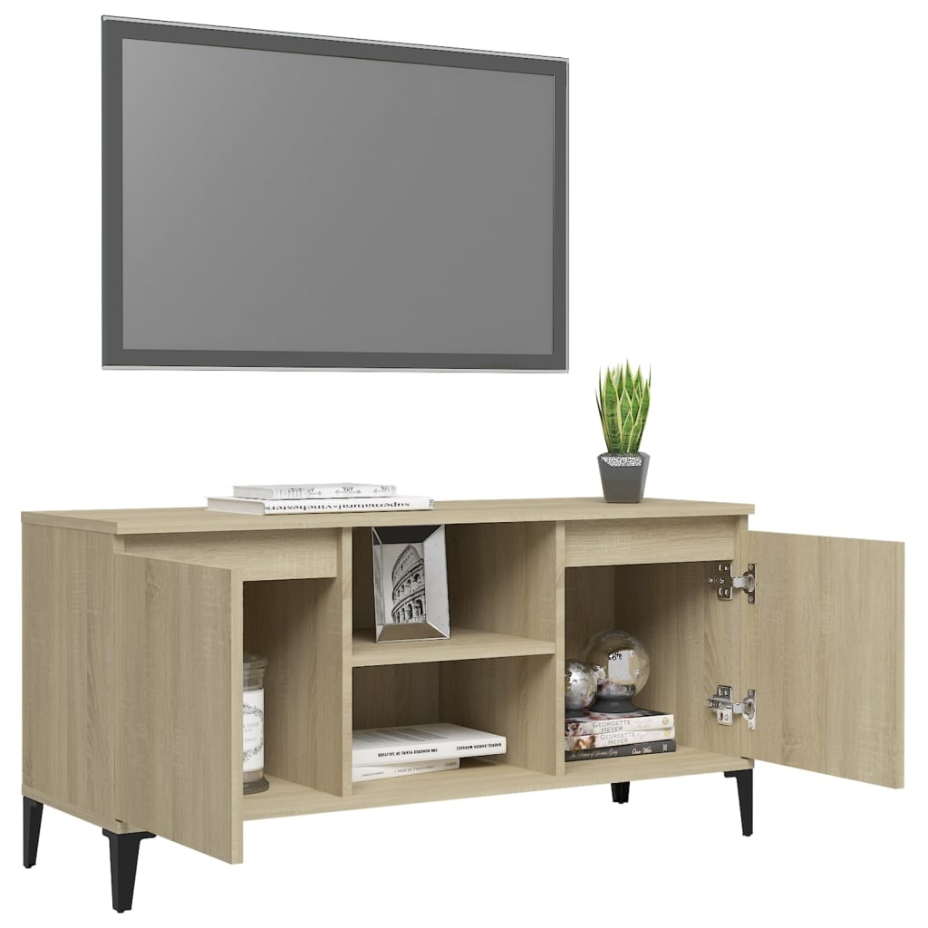 Tv-meubel met metalen poten 103,5x35x50 cm sonoma eikenkleurig