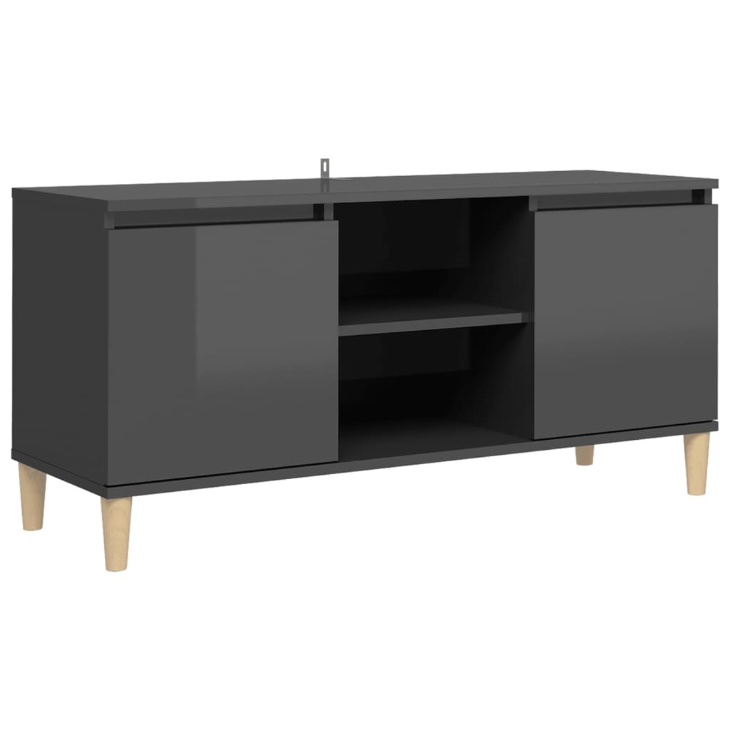 Tv-meubel met houten poten 103,5x35x50 cm hoogglans grijs