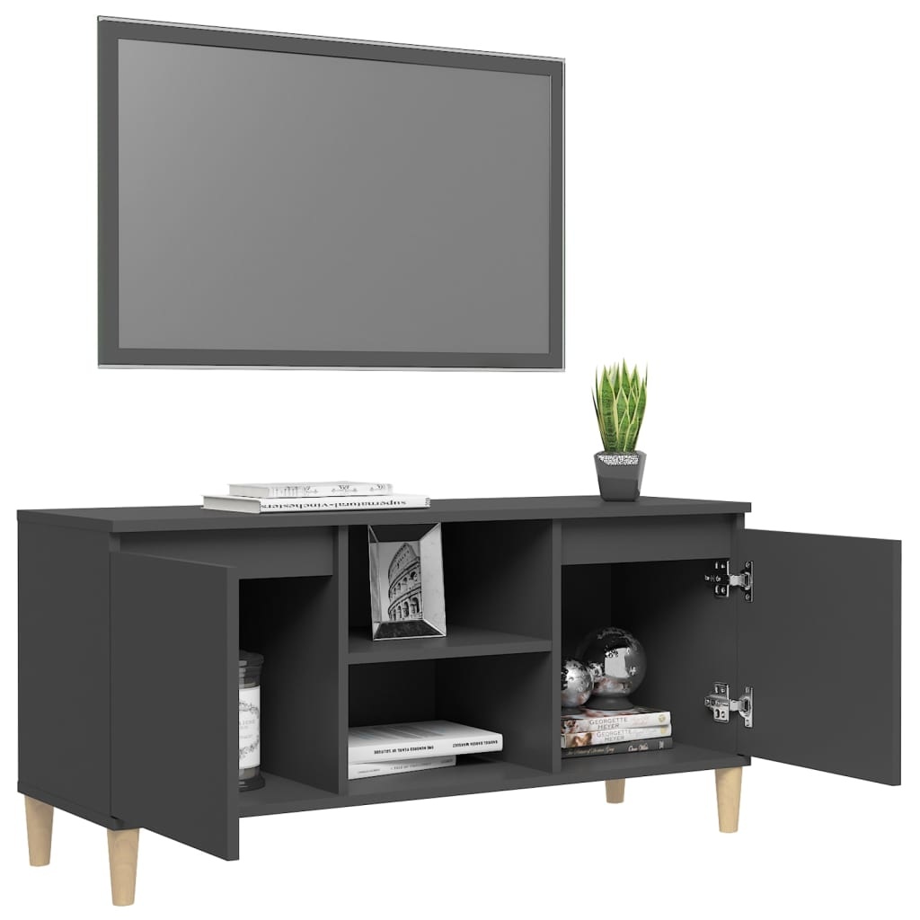 Tv-meubel met massief houten poten 103,5x35x50 cm grijs
