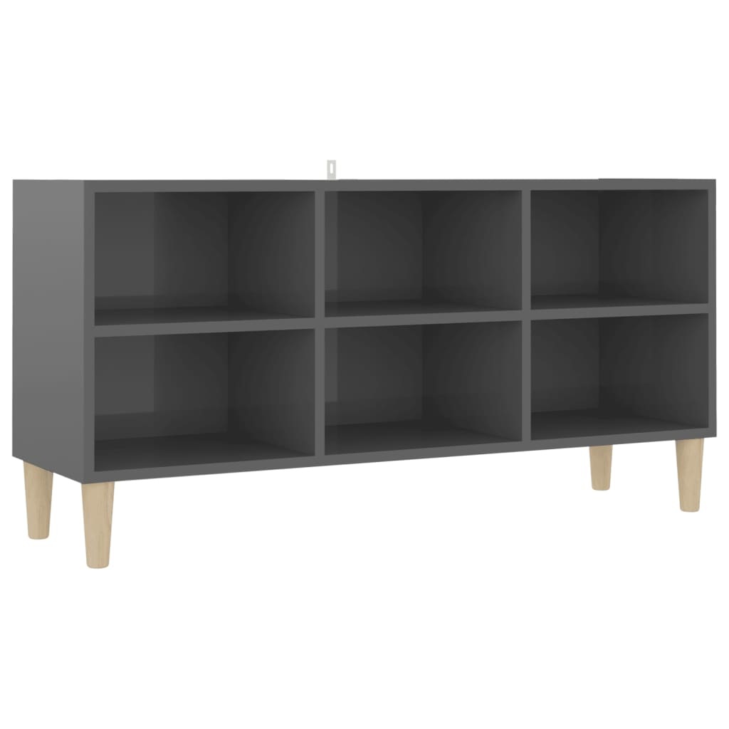 Tv-meubel met houten poten 103,5x30x50 cm hoogglans grijs