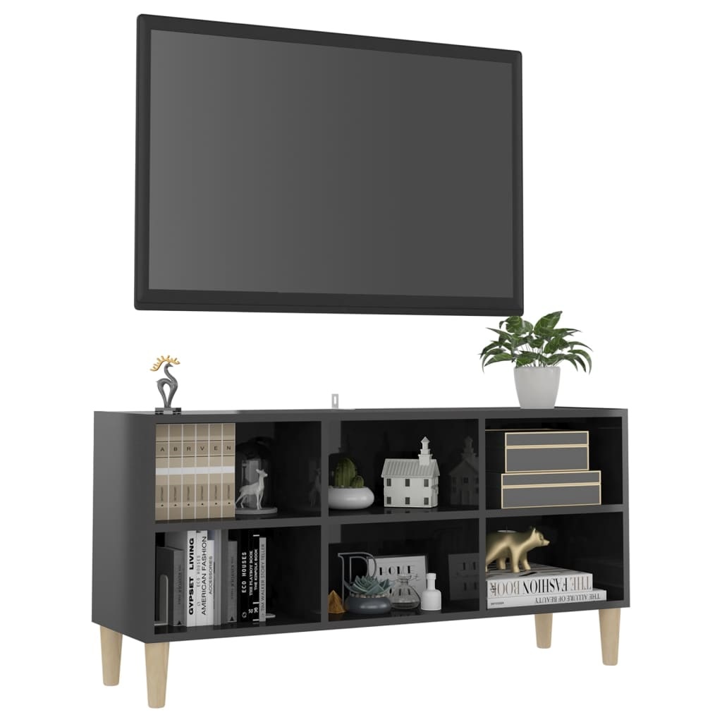 Tv-meubel met houten poten 103,5x30x50 cm hoogglans grijs