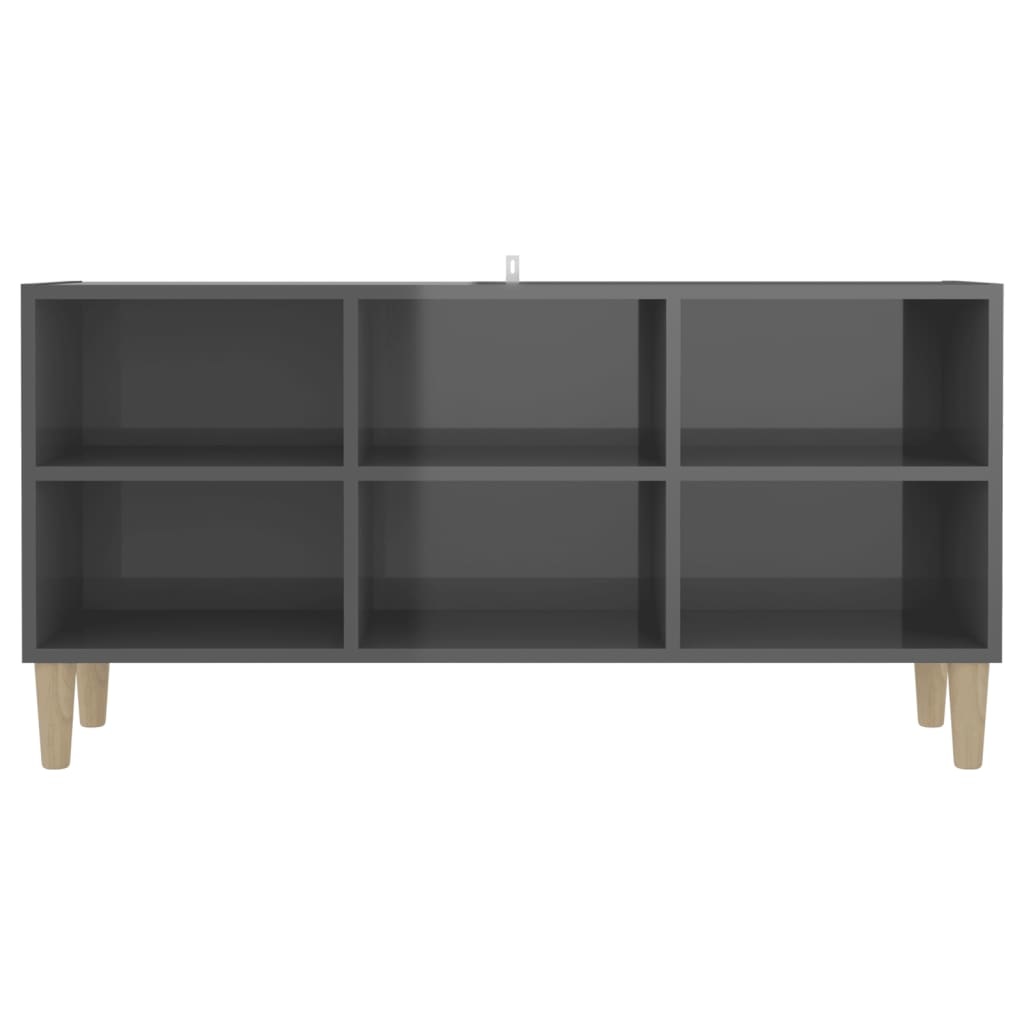 Tv-meubel met houten poten 103,5x30x50 cm hoogglans grijs